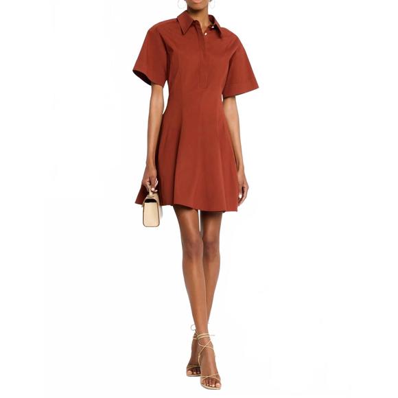 NEW A.L.C. women's dell stretch cotton mini shirtdress in dark bosco